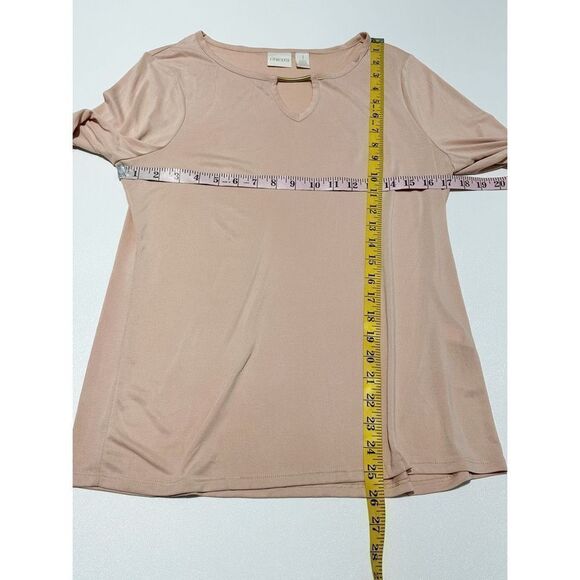 Chico's Cut Out Gold Bar 3/4 Sleeve‎ Stretch Pullover Top Tea Pink Size 1 Medium - Picture 9 of 12